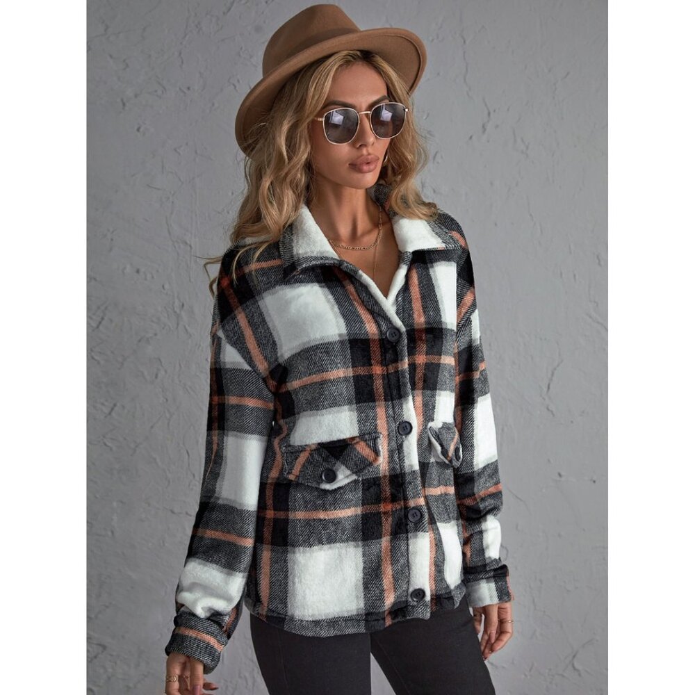 Shein Plaid Button Down Shacket - image 1